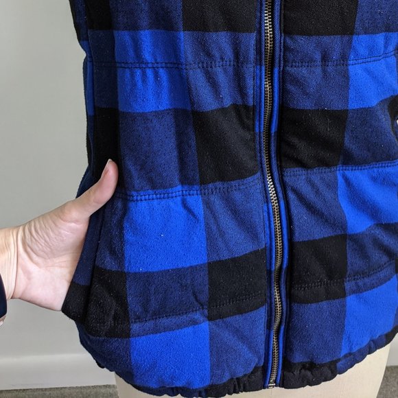 Royal blue and black fleece-lined puffer vest - Picture 3 of 6